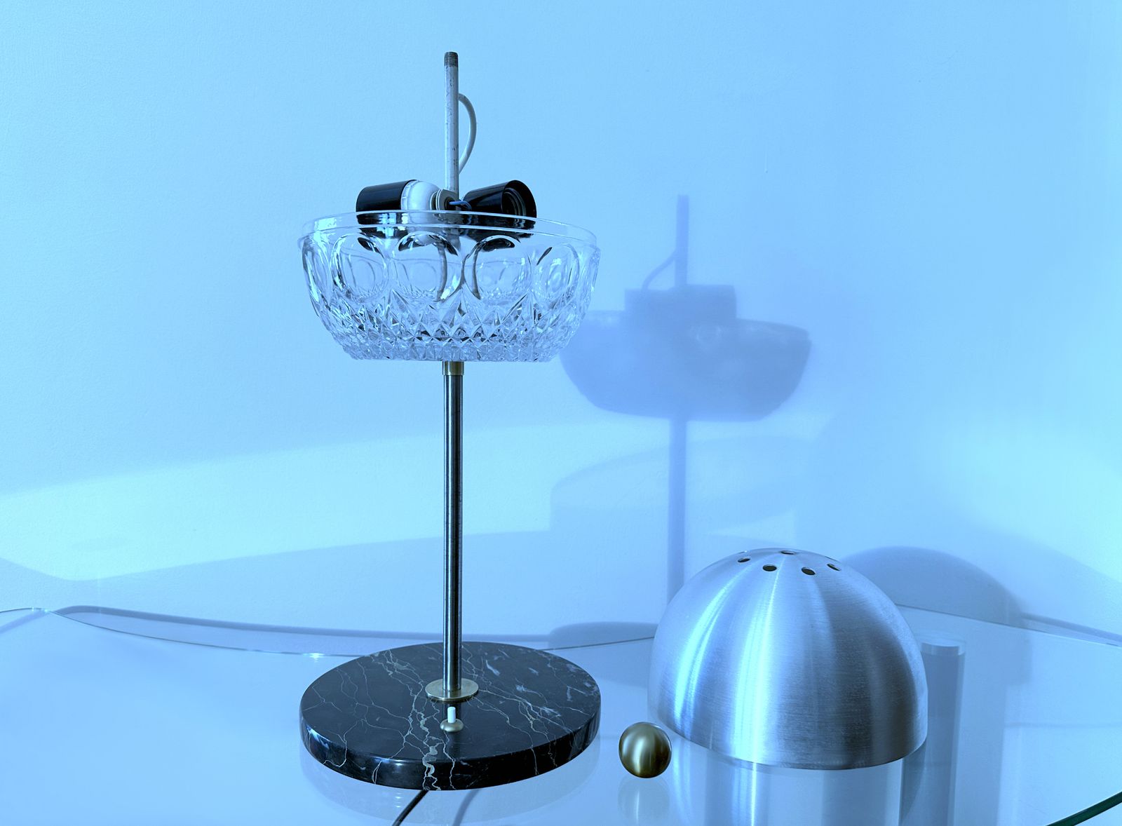 Cristal Art Table Lamp / Crystal, Marble And Brass / Italy '60 photo vintage