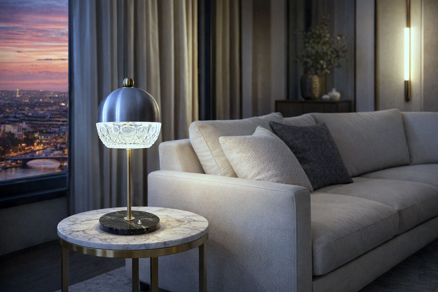Cristal Art Table Lamp / Crystal, Marble And Brass / Italy '60