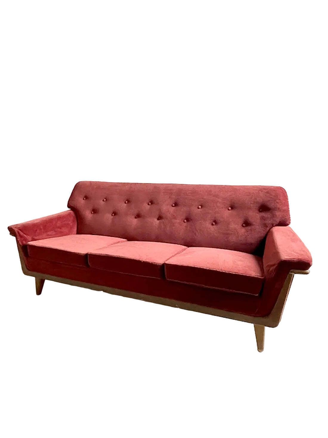 Mid Century Modern Three Seater Velvet Sofa, Swedish 1950s–1960s