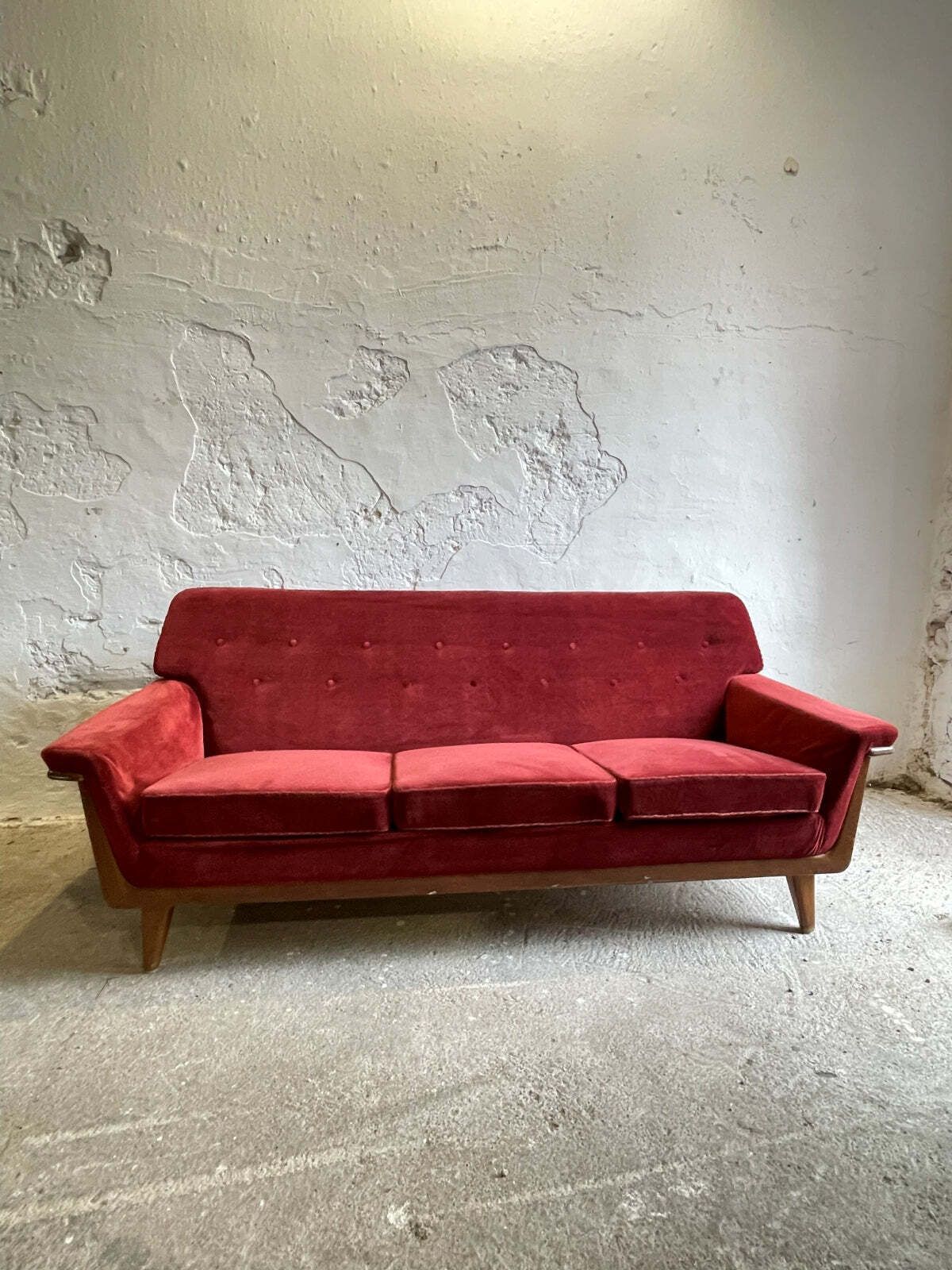 Mid Century Modern Three Seater Velvet Sofa, Swedish 1950s–1960s photo furniture