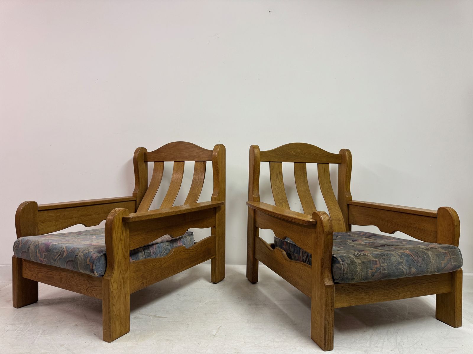 Furniture Pair Of 1960s Brutalist Oak Armchairs photo
