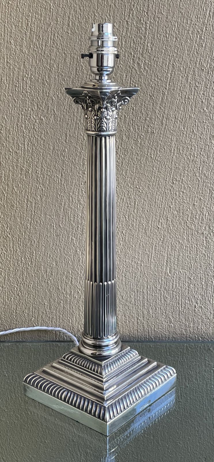 Edwardian Silver Plated Corinthian Column Table Lamp