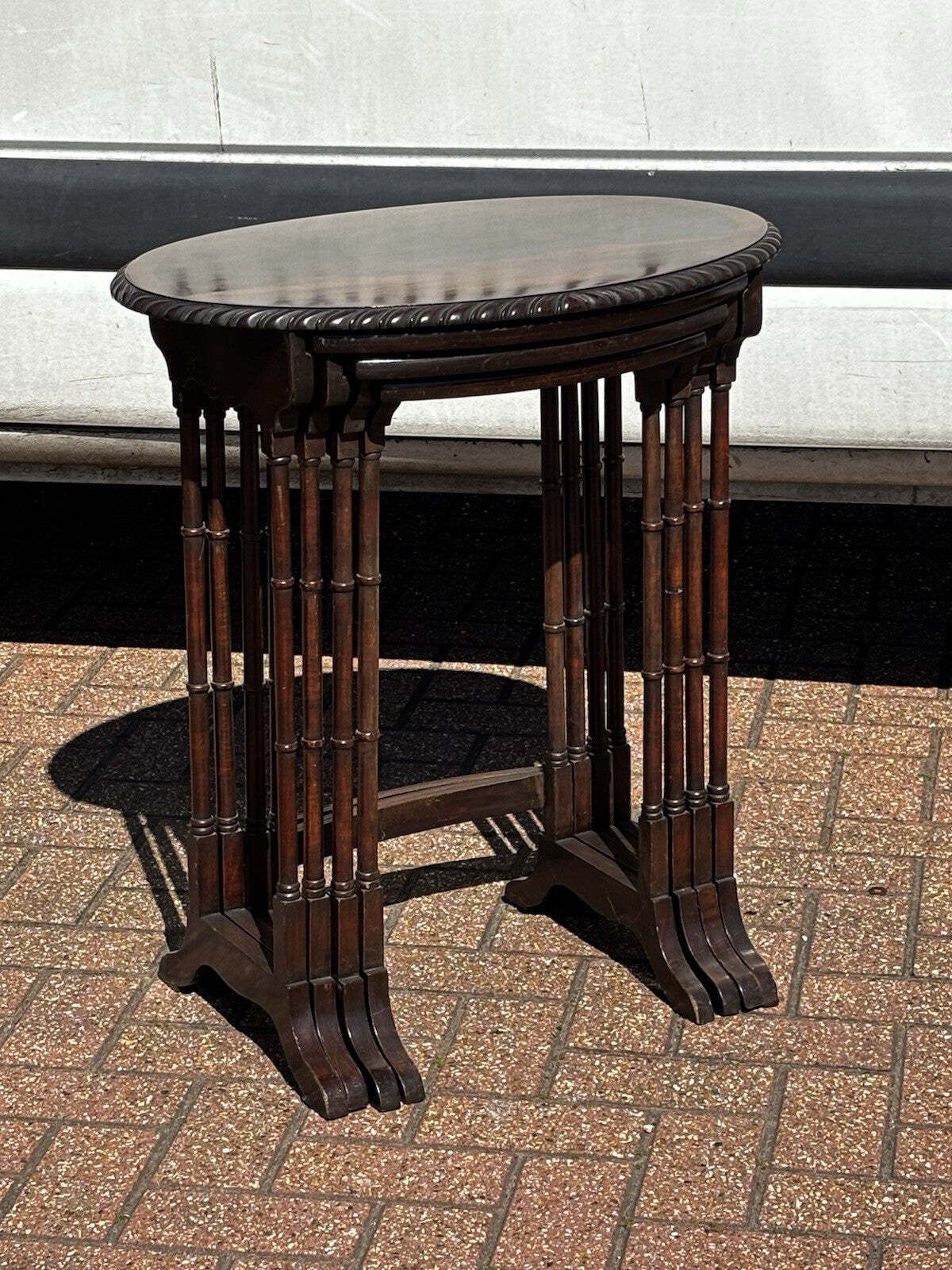 Mahogany Quartetto Nest Of Tables. Faux Bamboo Legs,Perfect Coffee / Lamp Tables photo Furniture
