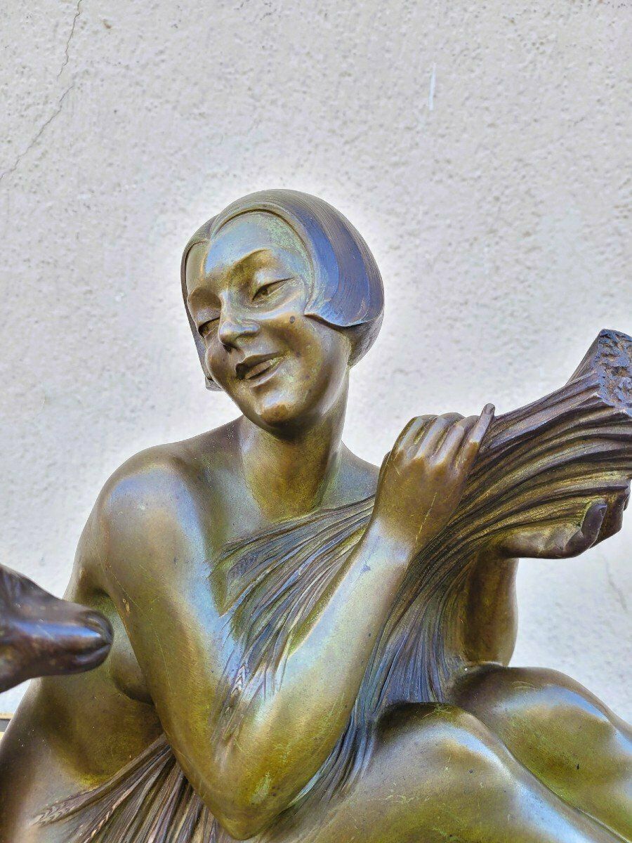 Godard, Woman And Lamb, Art Deco Bronze, 20th Century photo Art