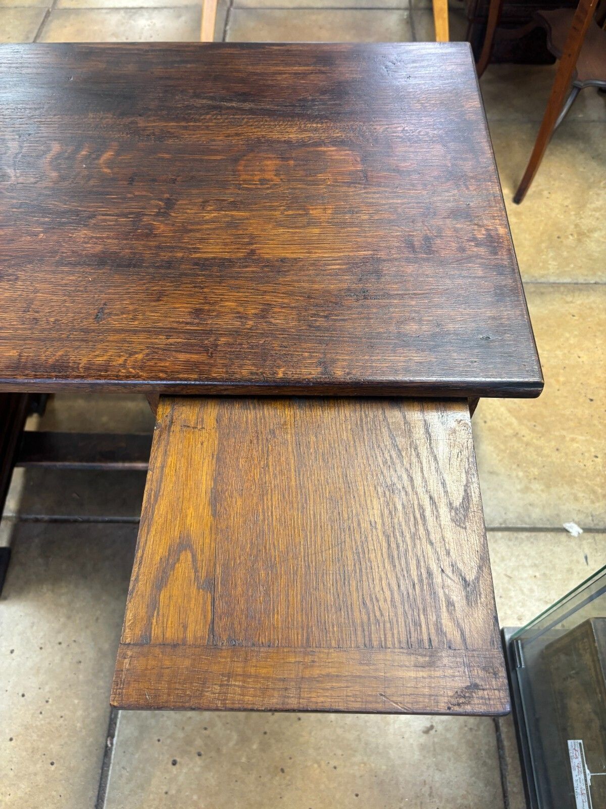 photo for sale Antique 1920's Dark Oak Child's Desk With Lateral Wing & Drawers