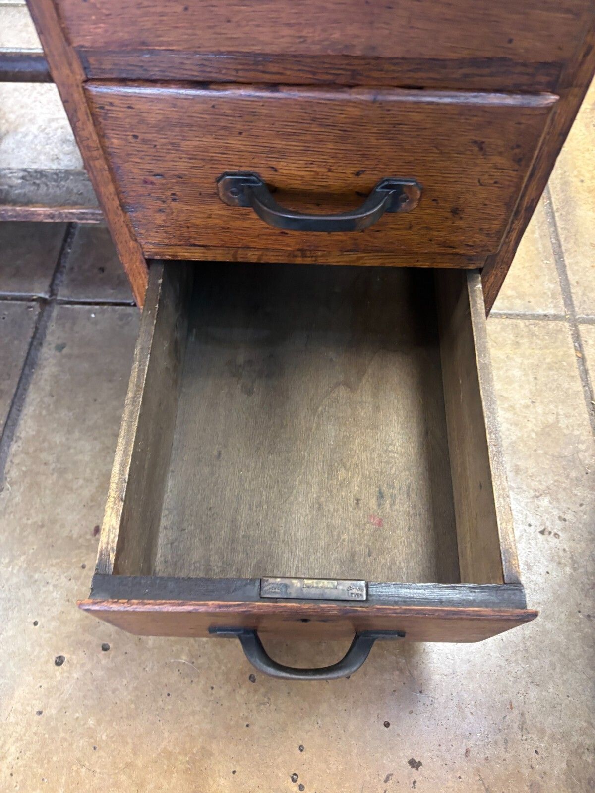 photo buy Antique 1920's Dark Oak Child's Desk With Lateral Wing & Drawers