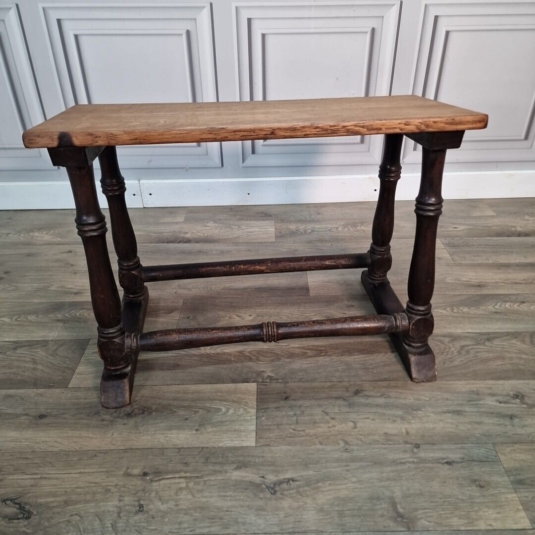 Antique Oak Prayer Table   Turned Wooden Slanted Hall Side   Sloped Joint Stool photo vinterior