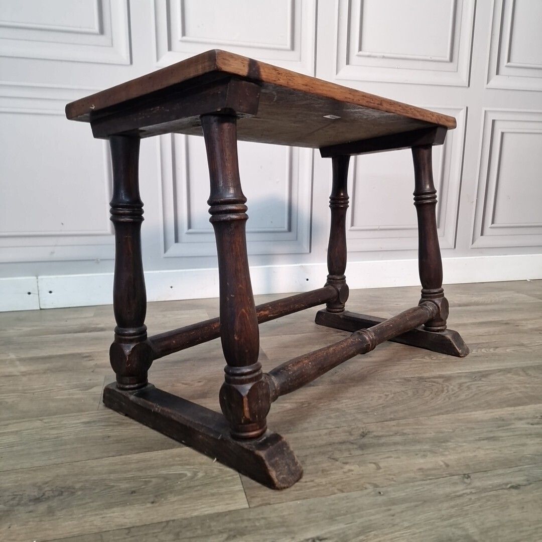 photo for sale Antique Oak Prayer Table   Turned Wooden Slanted Hall Side   Sloped Joint Stool