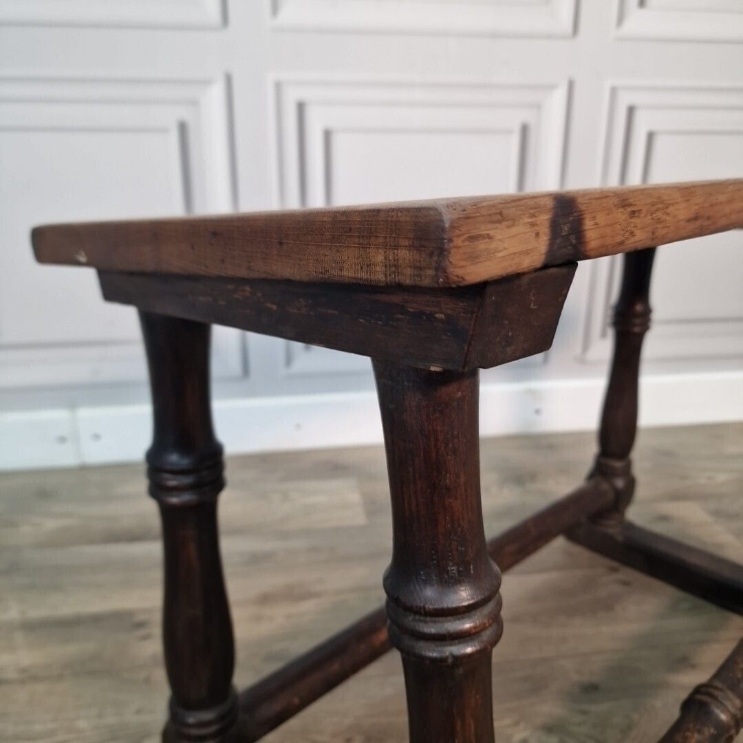 130.0 Antique Oak Prayer Table   Turned Wooden Slanted Hall Side   Sloped Joint Stool photo
