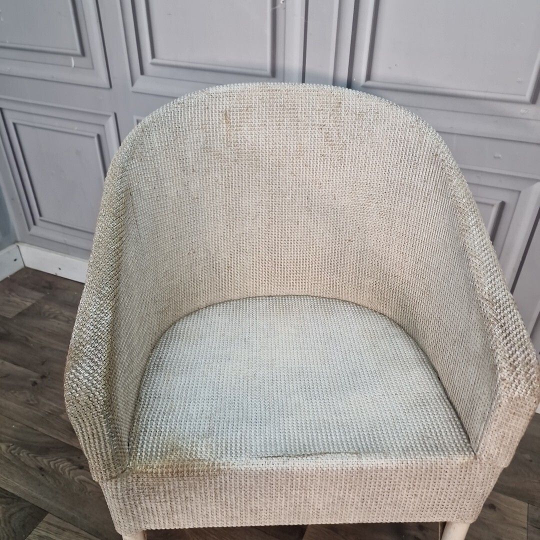 Vintage Rattan Tub Chair   Seat White Woven Painted Retro Seating   For Upcycle photo Furniture