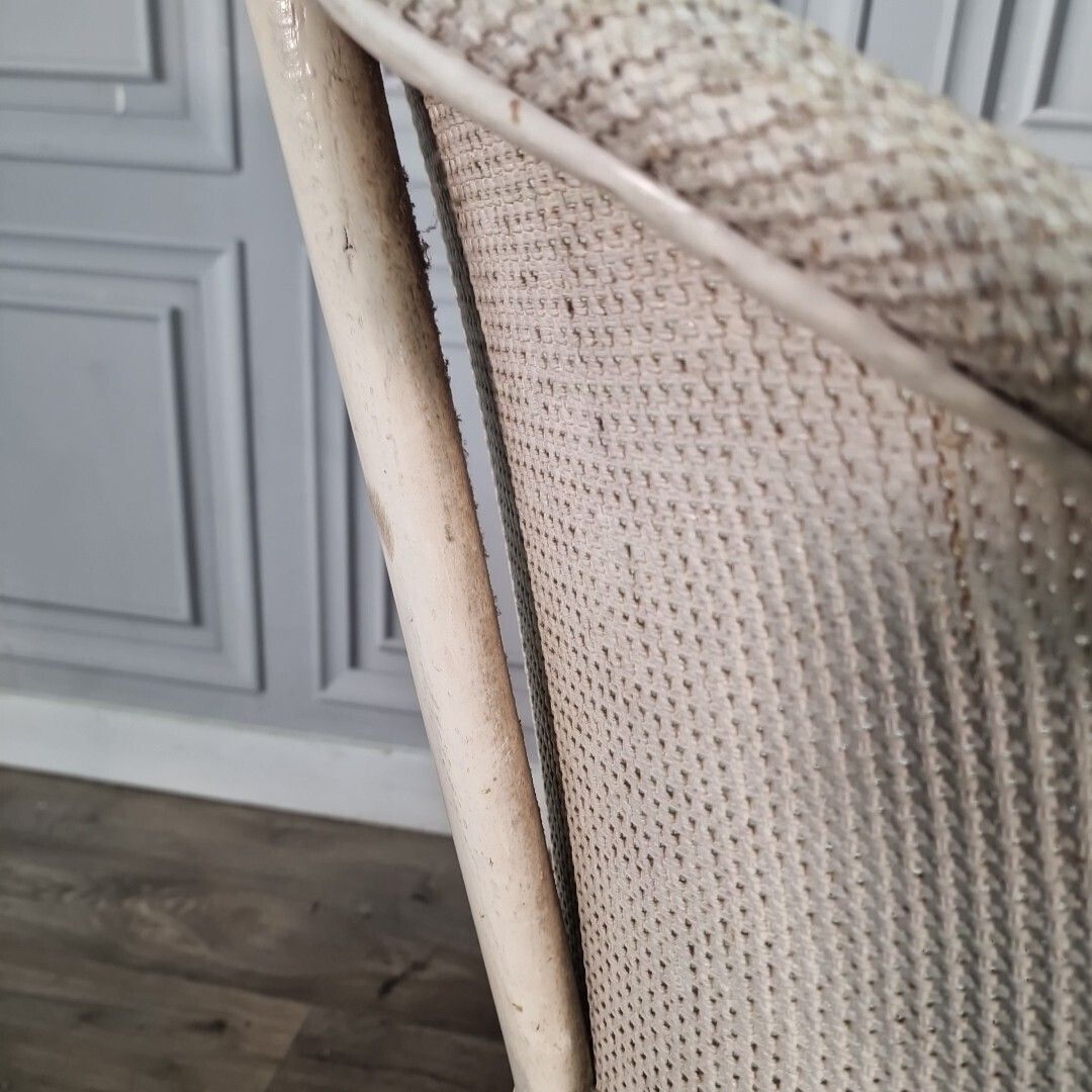 photo buy Vintage Rattan Tub Chair   Seat White Woven Painted Retro Seating   For Upcycle