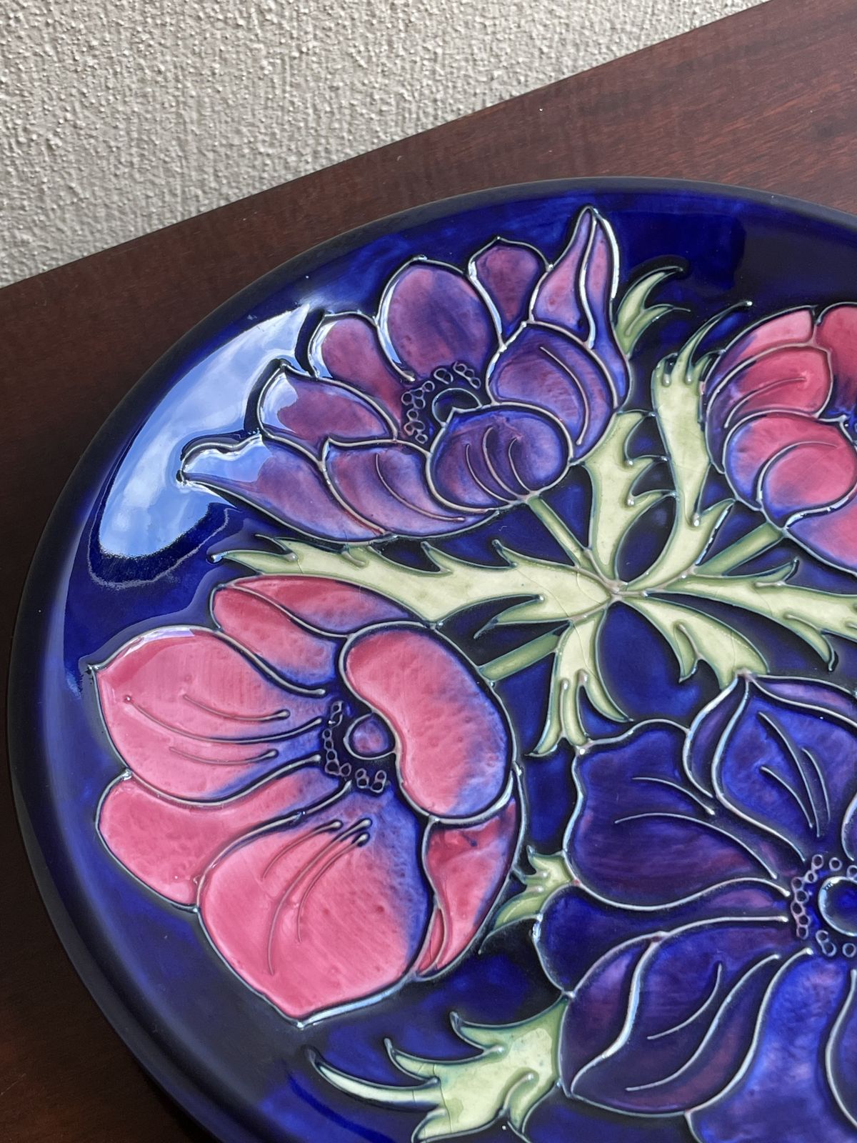 Moorcroft Anemone Pattern Plate Charger On Cobalt Blue photo for sale