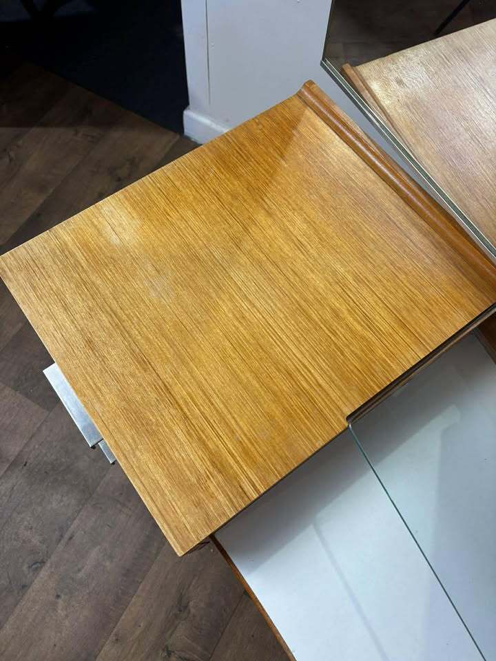 Furniture Mid Century Teak Stag Curved Triple Dressing Table photo