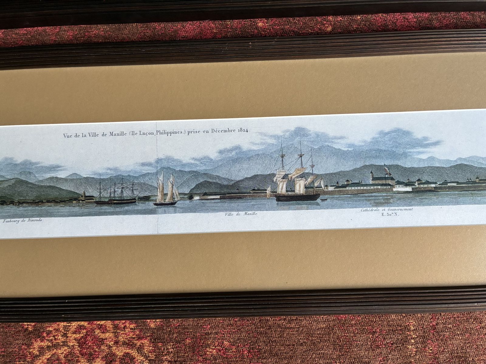 Pair Of Framed Panoramic 1824 Manila Harbour Coloured Prints. Maritime Scenes photo furniture