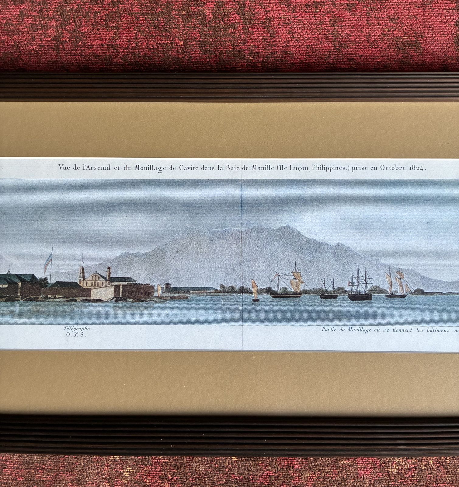 Pair Of Framed Panoramic 1824 Manila Harbour Coloured Prints. Maritime Scenes photo vintage