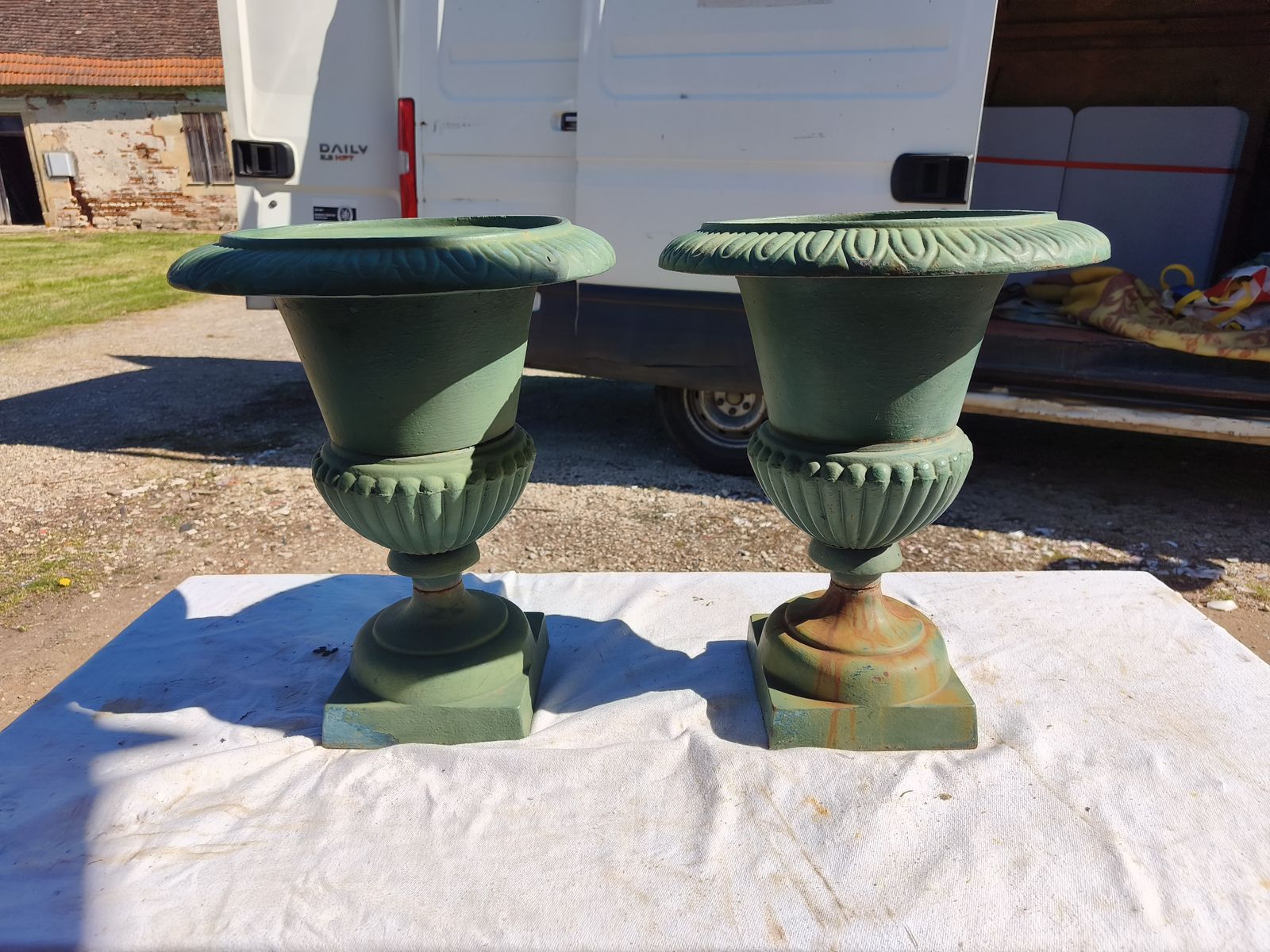Pair Of 19th Century Cast Iron Medici Vases photo for sale