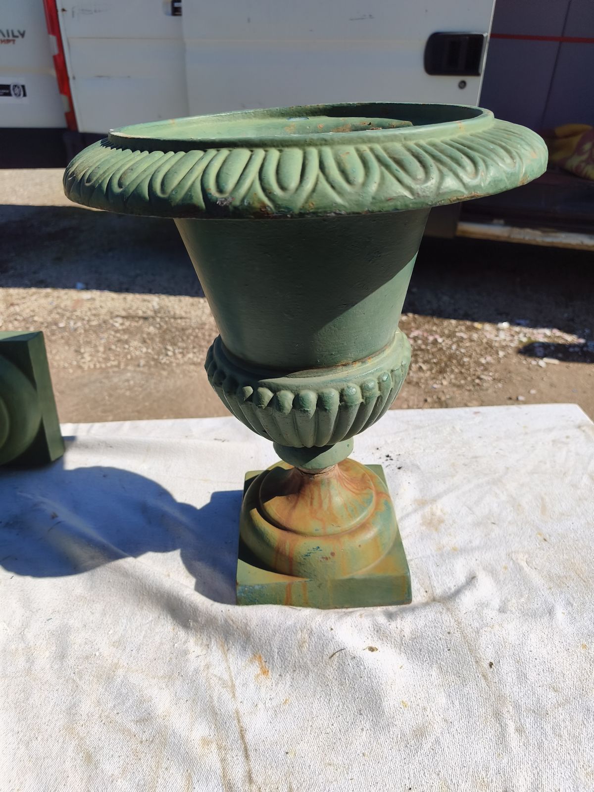 photo for sale Pair Of 19th Century Cast Iron Medici Vases