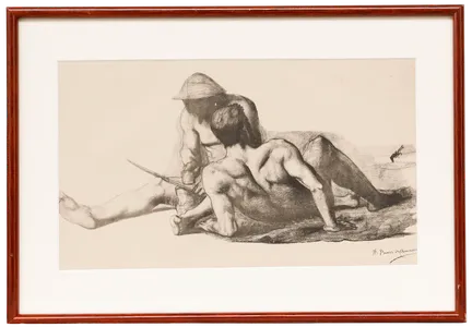 After Pierre Puvis De Chavannes (1824 1898)   Lithograph, Two Reapers Sitting photo furniture