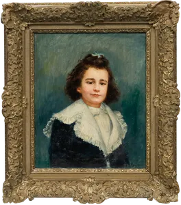 Victorian Late 19th Century Oil   Portrait Of A Little Girl photo furniture