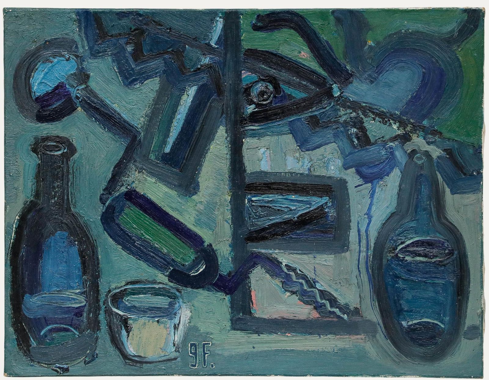 Gunnar Funck (1913 1975)   Mid 20th Century Oil, Ash, Tools & Bottles