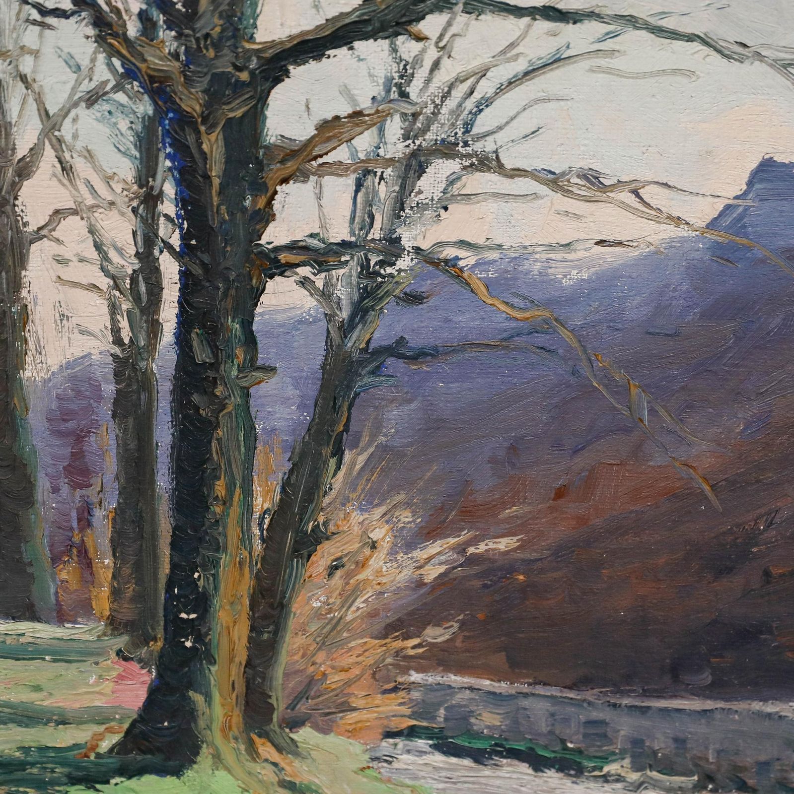 Mid 20th Century Oil   The Riverbank In Winter photo 275.0