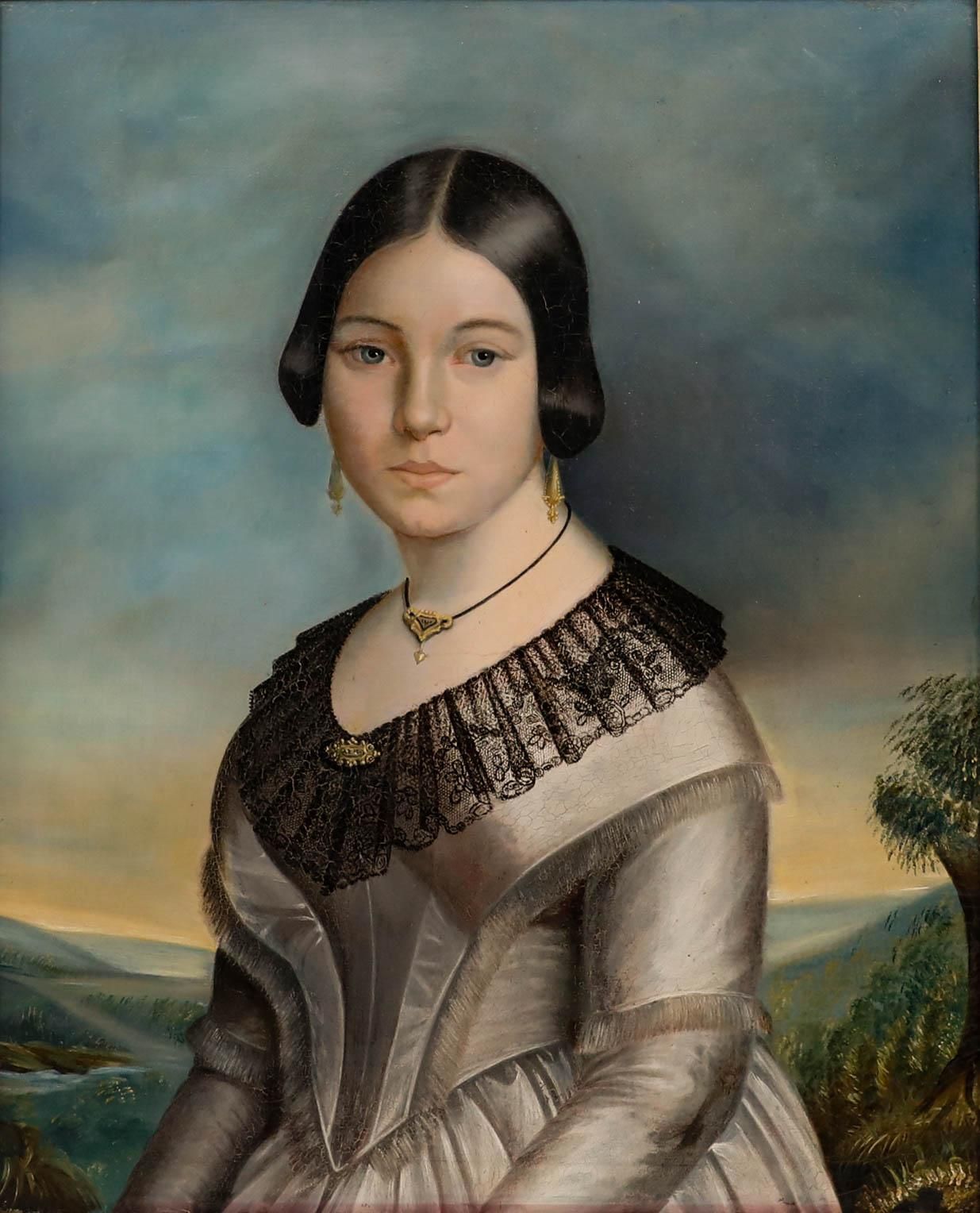 Biedermeier Early 19th Century Oil   Lady In Silver photo furniture