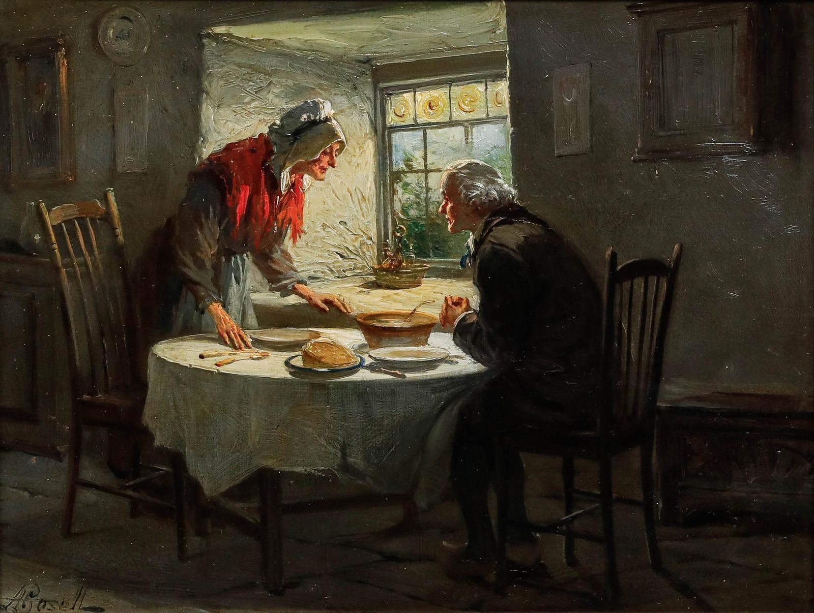Alexander Rosell (1859 1922)   English School Oil, At The Dinner Table photo for sale