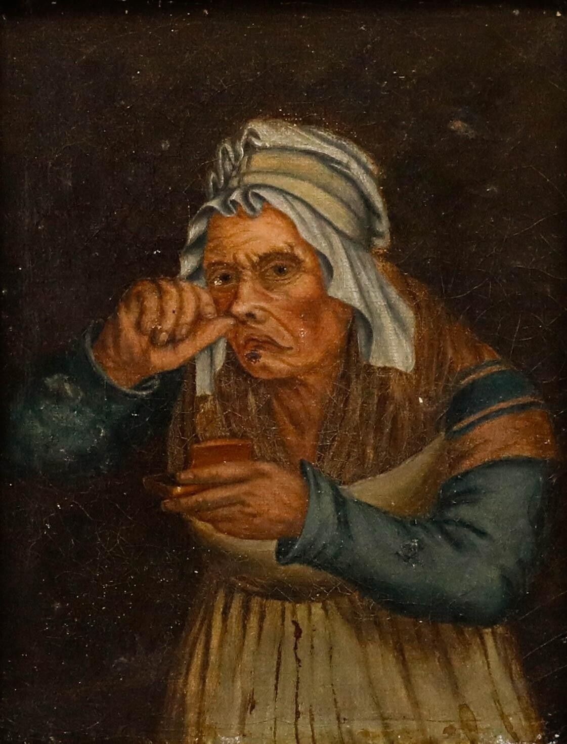 After L. Boilly (1761 1845)   19th Century Oil, Old Woman Taking Snuff photo furniture