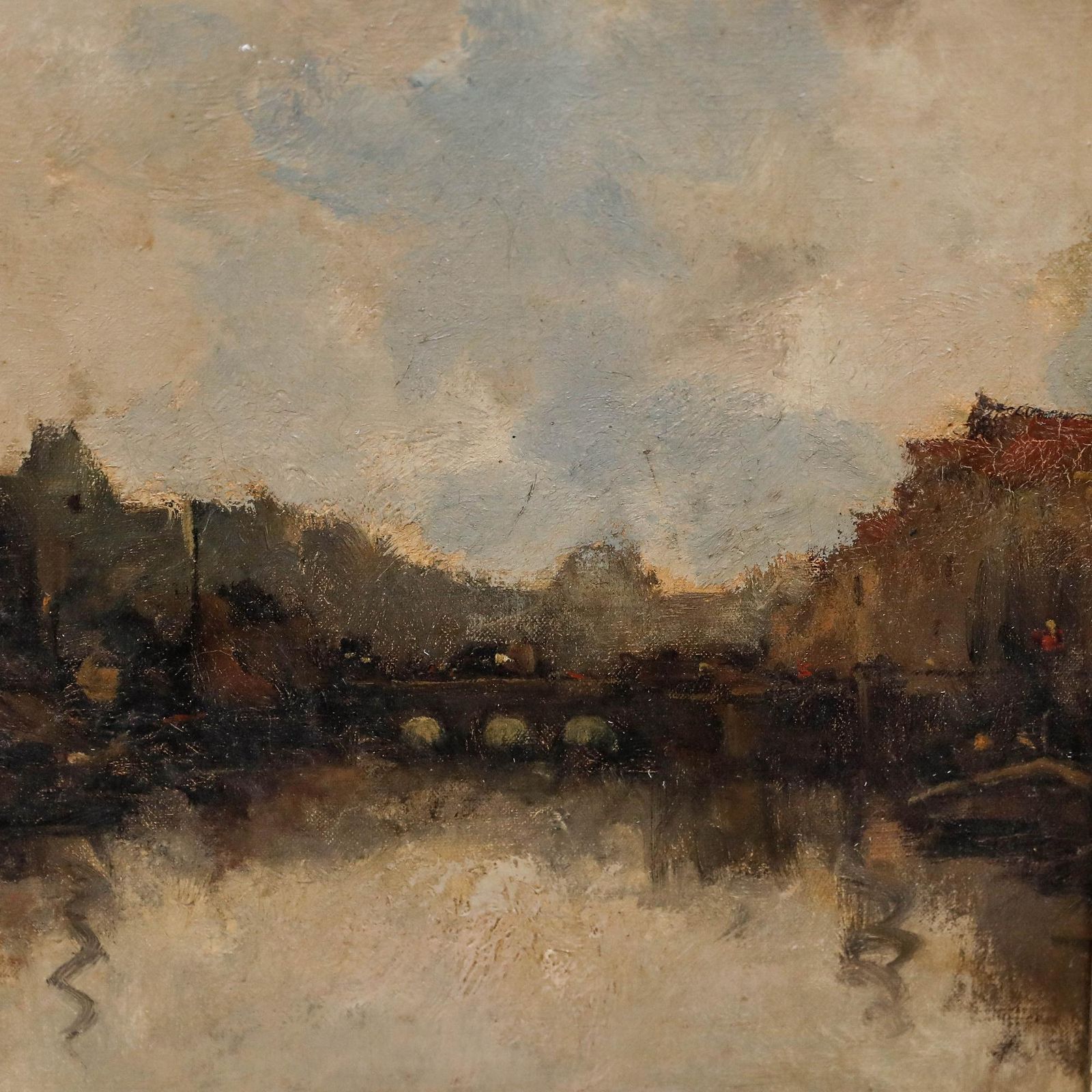 Dirk Jansen (1878 1952)   Early 20th Century Oil, Dutch Quay photo 450.0