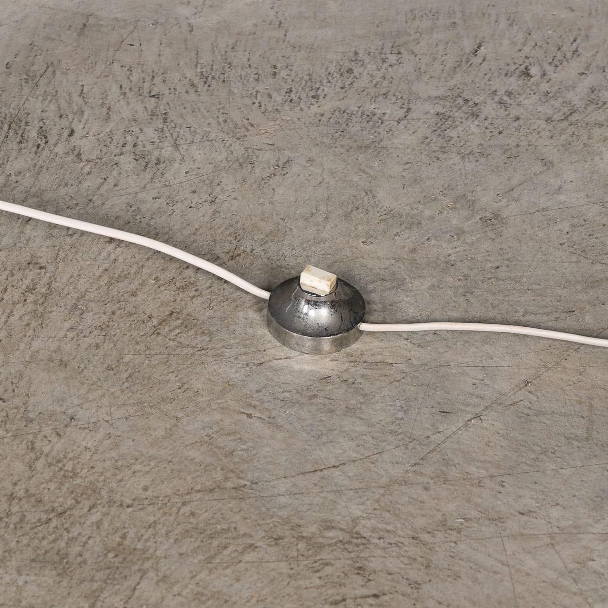 photo vintage Vintage 20th Century Italian Chrome Arc Floor Lamp With Opaline Shade C.1970