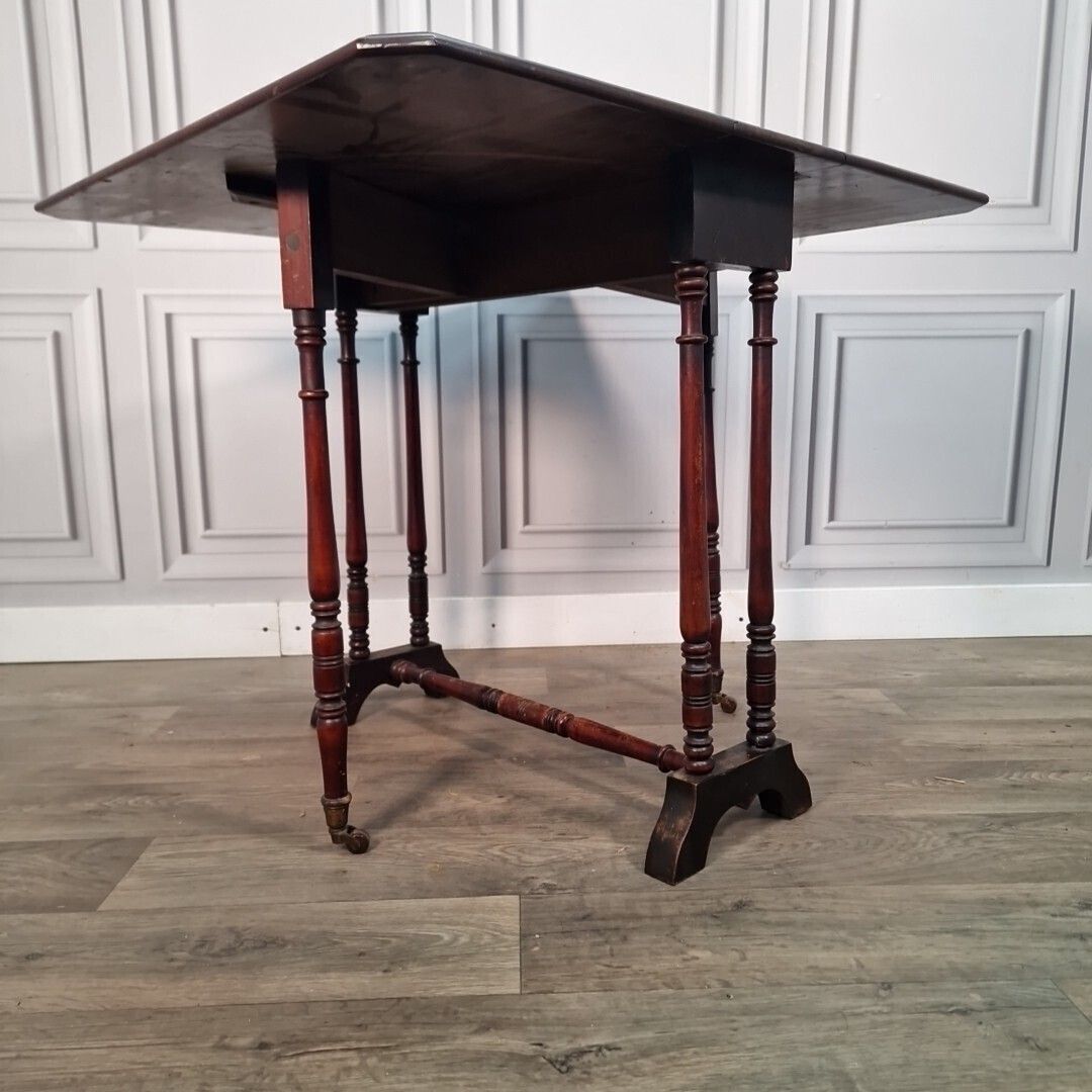 Antique Serving Table   19th Century French Napoleon III Inlaid Wooden Folding photo vintage