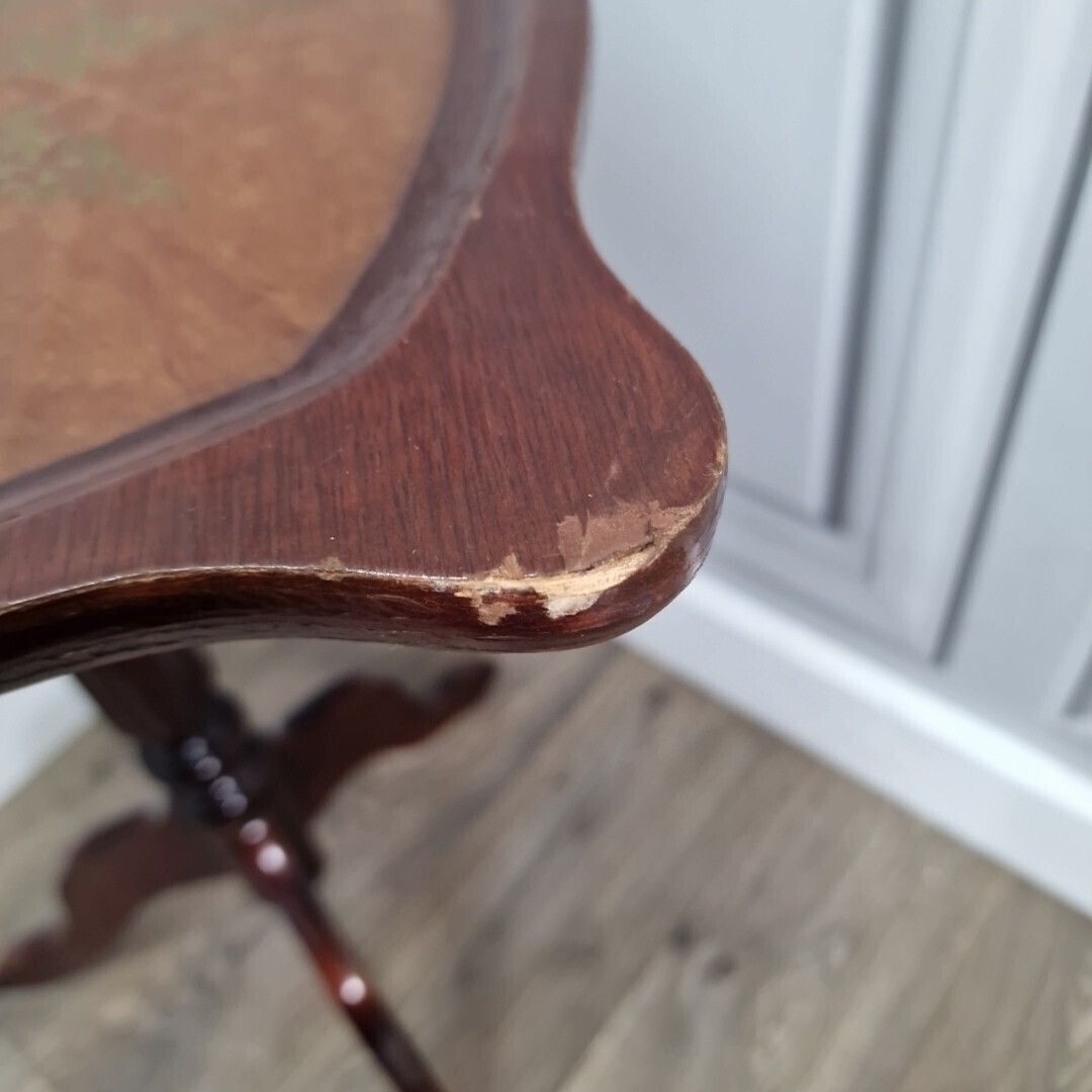 Antique Wine Table   Turned Pedestal Tripod Leather Top Plant Stand   Vintage photo buy