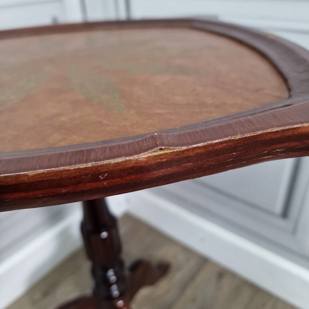 Antique Wine Table   Turned Pedestal Tripod Leather Top Plant Stand   Vintage photo vintage