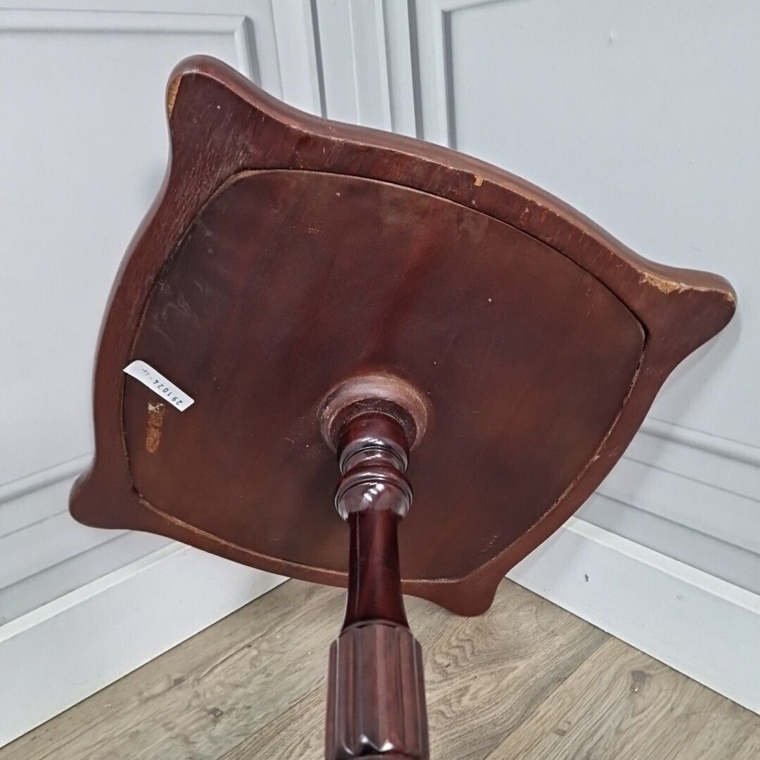 photo buy Antique Wine Table   Turned Pedestal Tripod Leather Top Plant Stand   Vintage