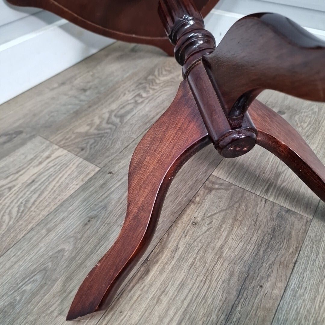 photo vintage Antique Wine Table   Turned Pedestal Tripod Leather Top Plant Stand   Vintage