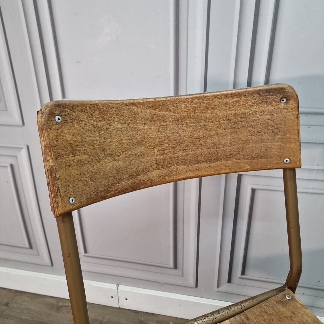 Vintage Industrial Chair   Single Tubular Metal & Plywood Office Desk Seat photo vinterior
