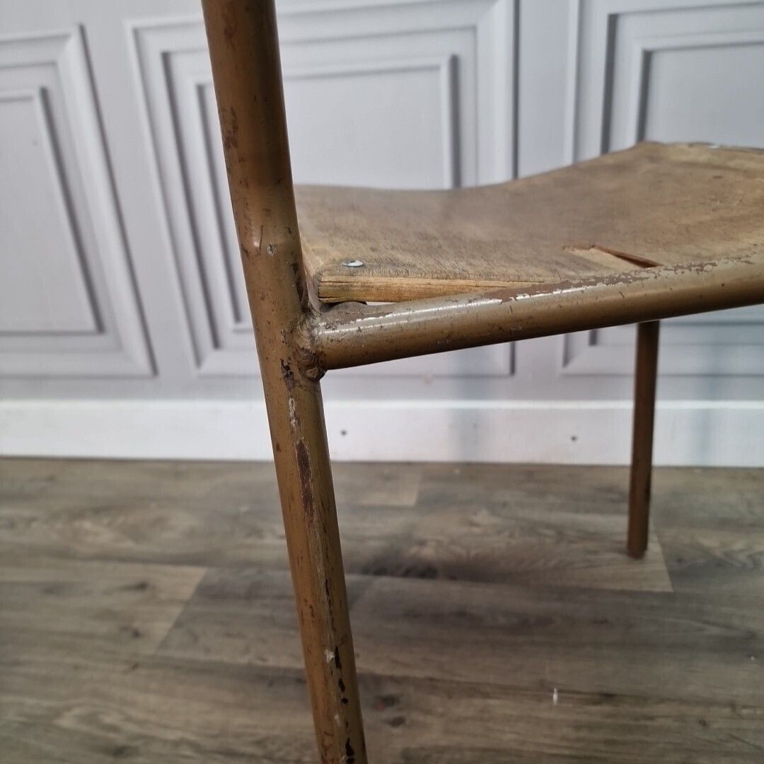 photo vintage Vintage Industrial Chair   Single Tubular Metal & Plywood Office Desk Seat