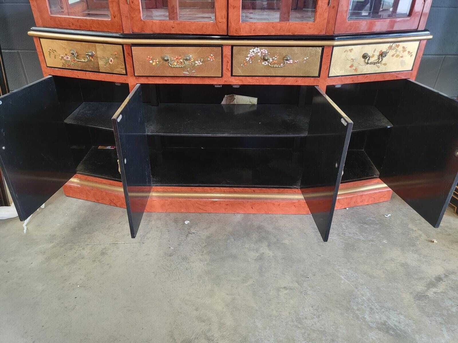 photo buy Chinese Ornate Glazed Curved Bookcase Display Cabinet Drawers