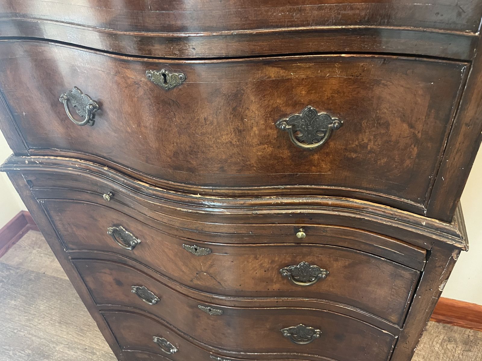 Antique Tallboy Serpentin Chest On Chest Of Dawers photo 1500.0