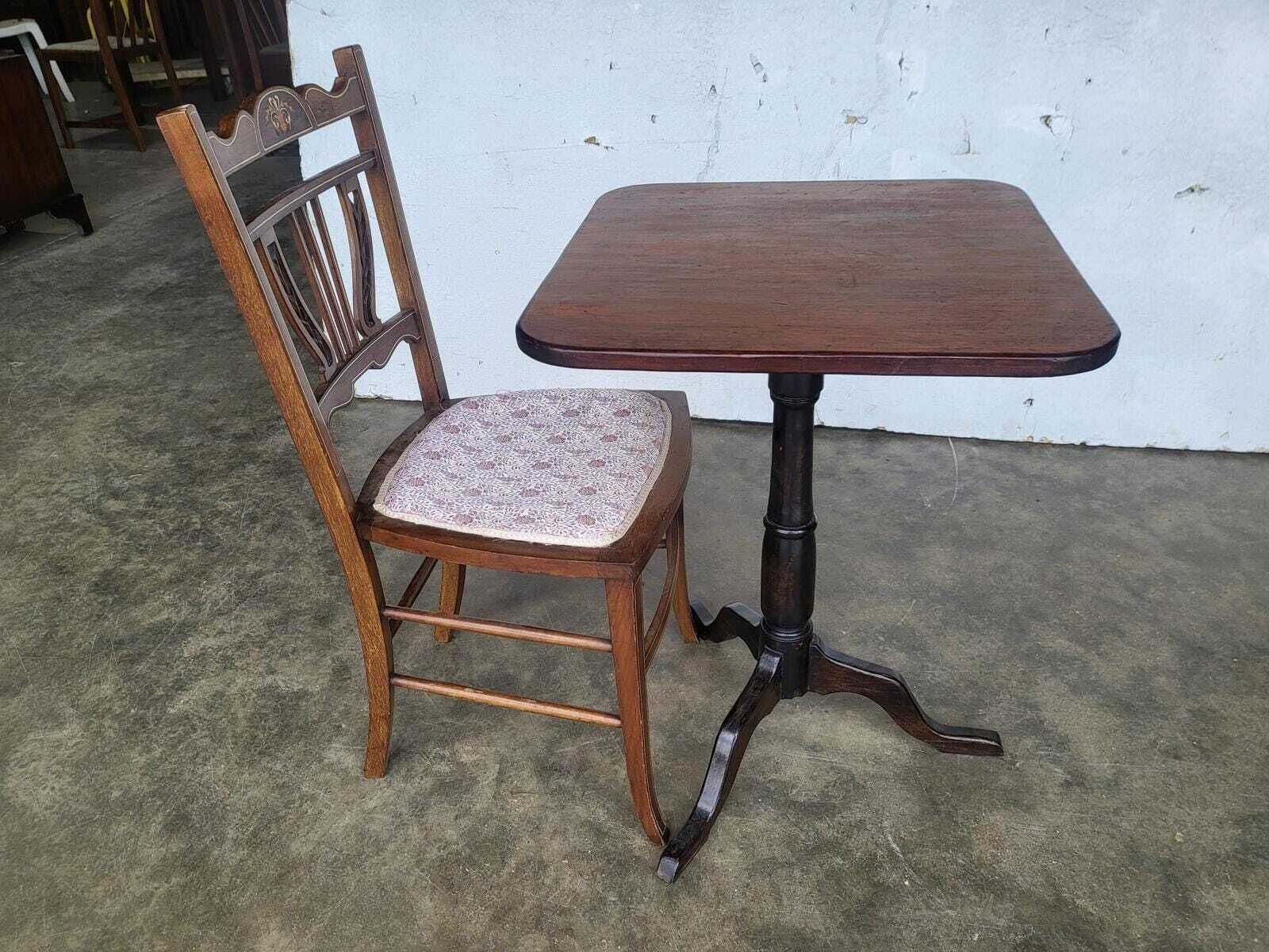Antique Victorian Square Tripod Side End Lamp Occasional Table photo Furniture
