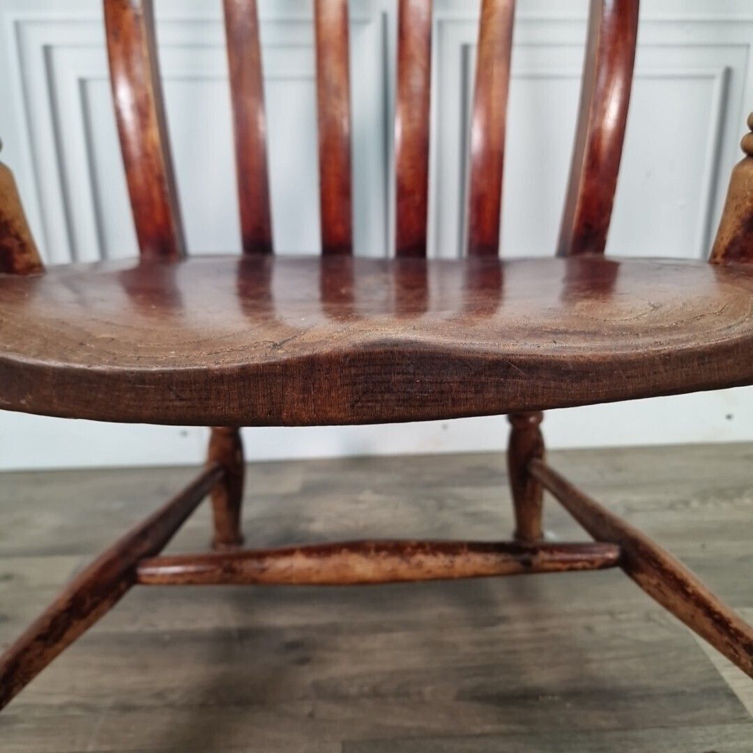 photo furniture Antique Lath Back Chair Wood Elm & Beech Country High Slat 19th Century Armchair