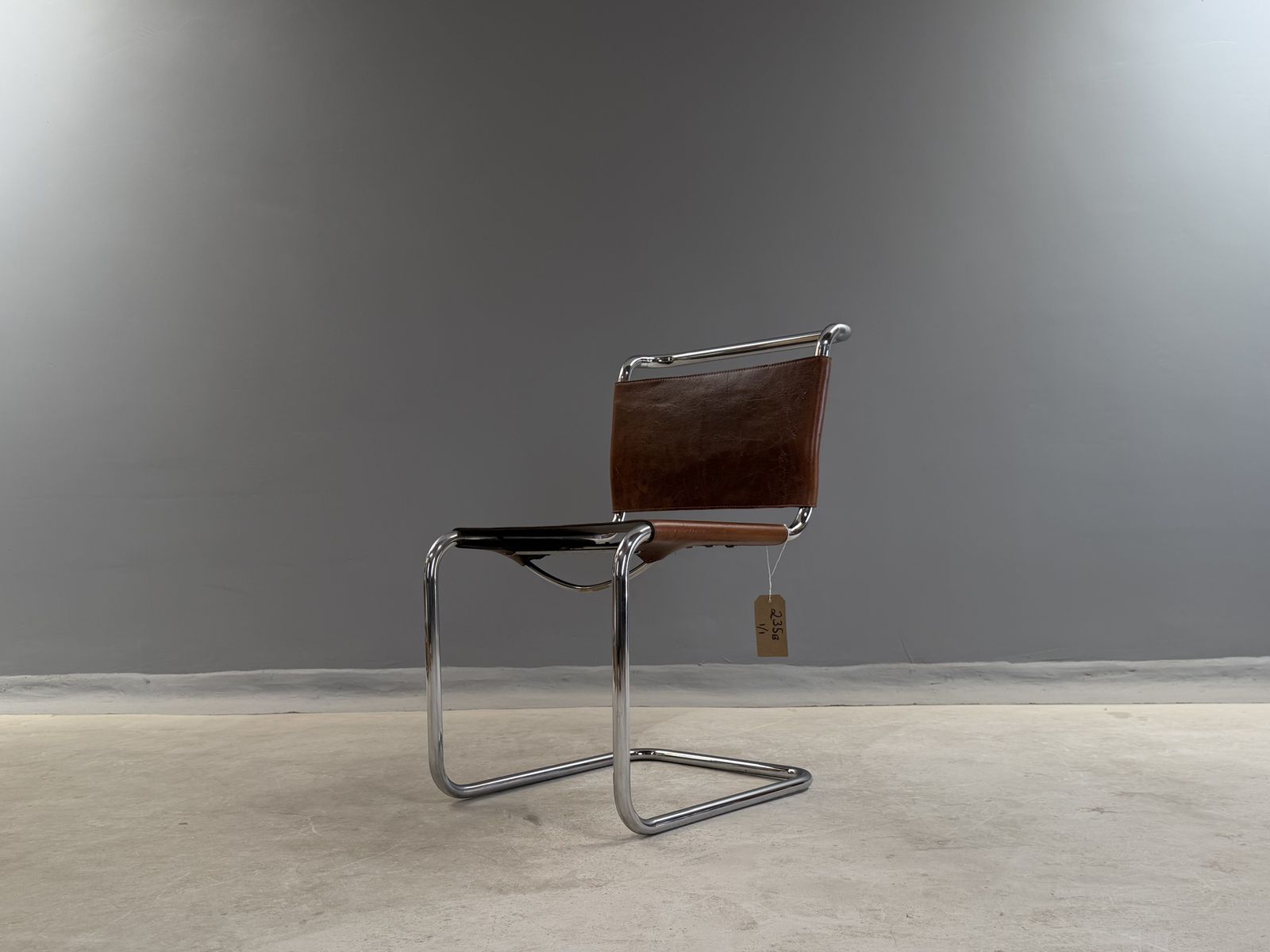 Mart Stam Marcel Breuer S33 1 One Chair  Chrome Tan Brown Cognac Leather Cantilever Bauhaus Mid Century Dining Chairs Desk Side Bedroom photo furniture