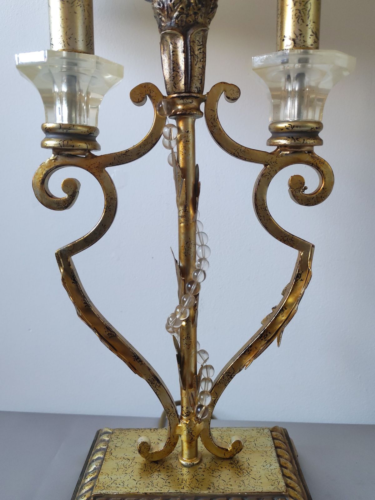 Pair Of Large 1990s Hollywood Regency Gilt Metal Table Lamps With Floral Silk Shades photo buy