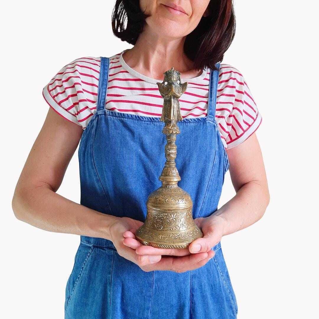 Large Heavy Indian Antique Rare Temple Bell Hindu Religious Brass Hanuman Bell H 11.2'' photo Home Decor