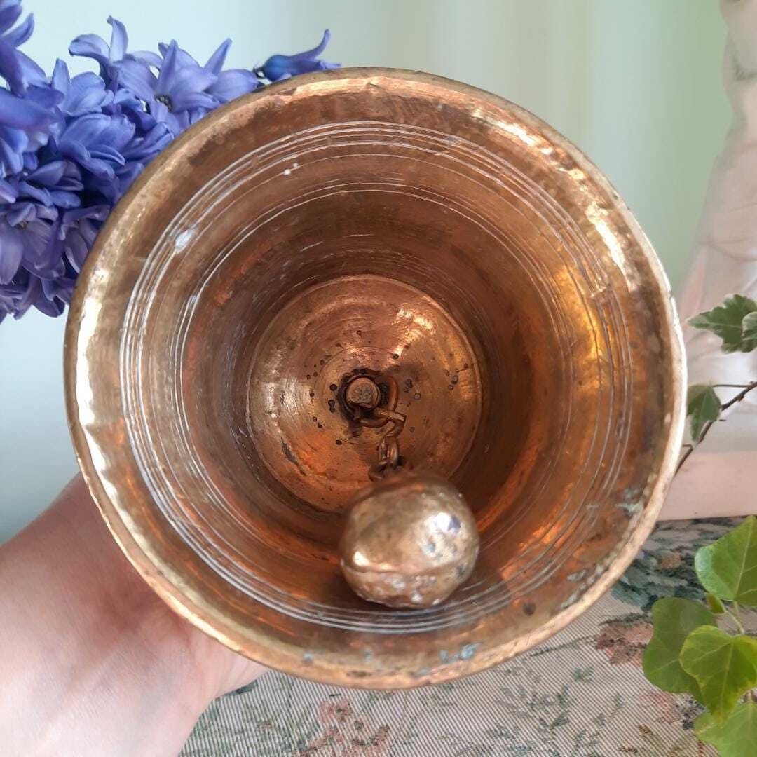 Large Heavy Indian Antique Rare Temple Bell Hindu Religious Brass Hanuman Bell H 11.2'' photo vinterior