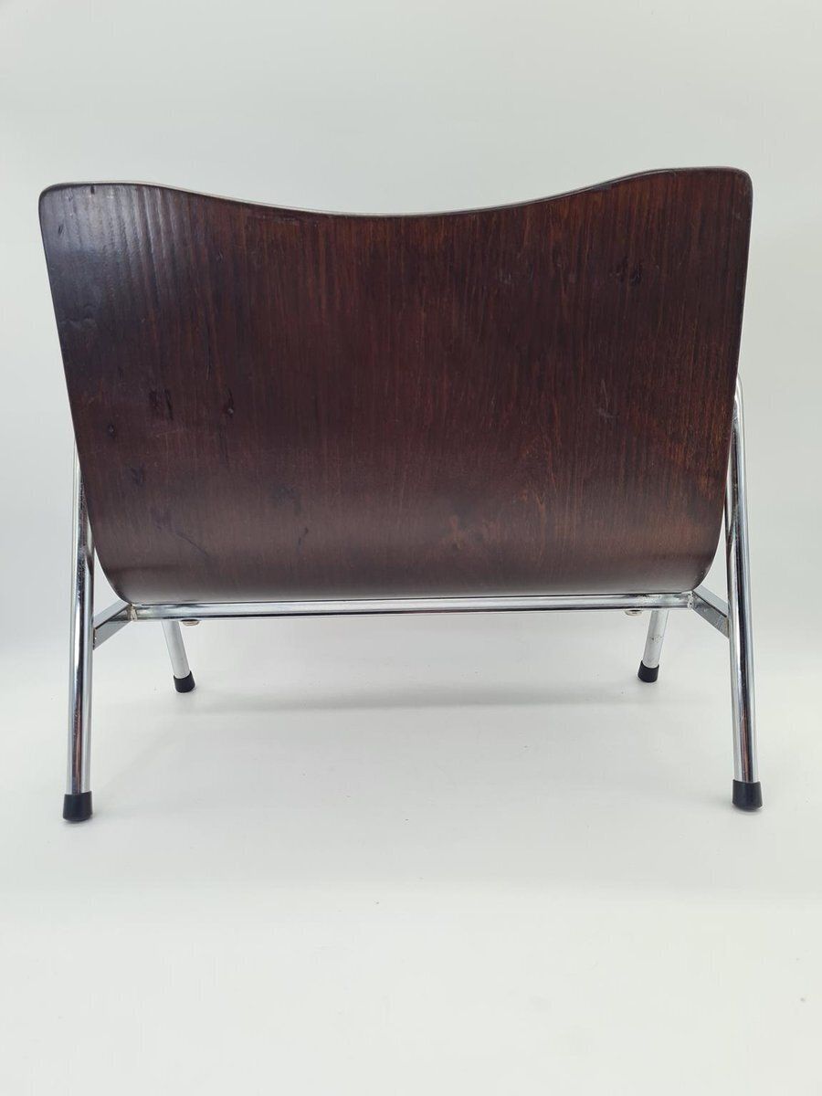 Mid Century Modern Magazine Rack In Bent Plywood And Chrome, 1960s photo buy