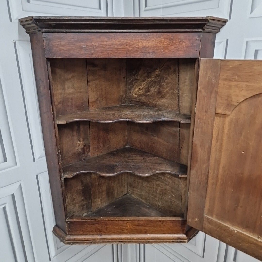 Furniture Antique Oak Corner Cabinet Georgian Single Arch Door Hanging Cupboard photo