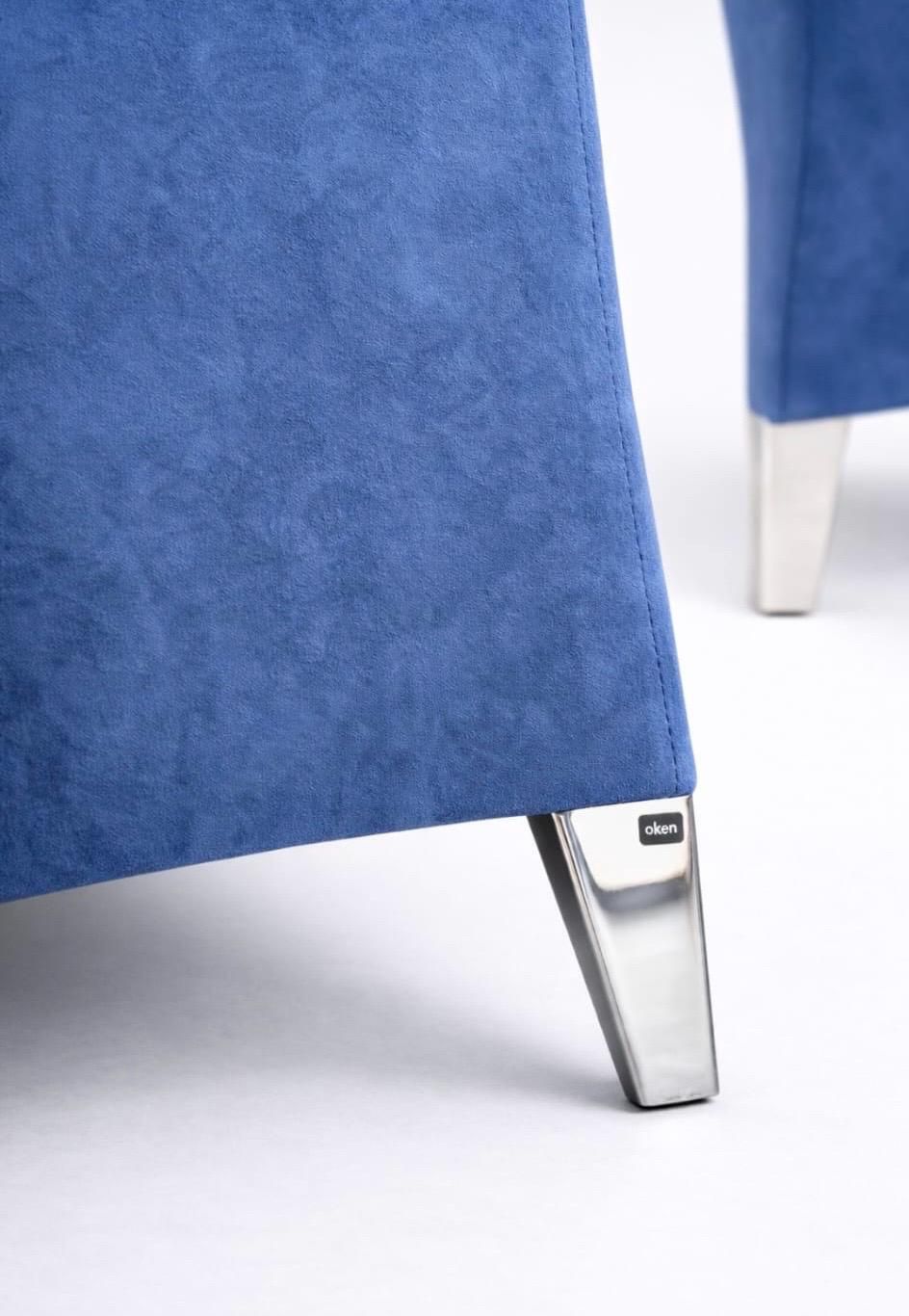 A Pair Of Vintage 80s Oken Blue Suede Chairs With Chrome Legs photo vintage