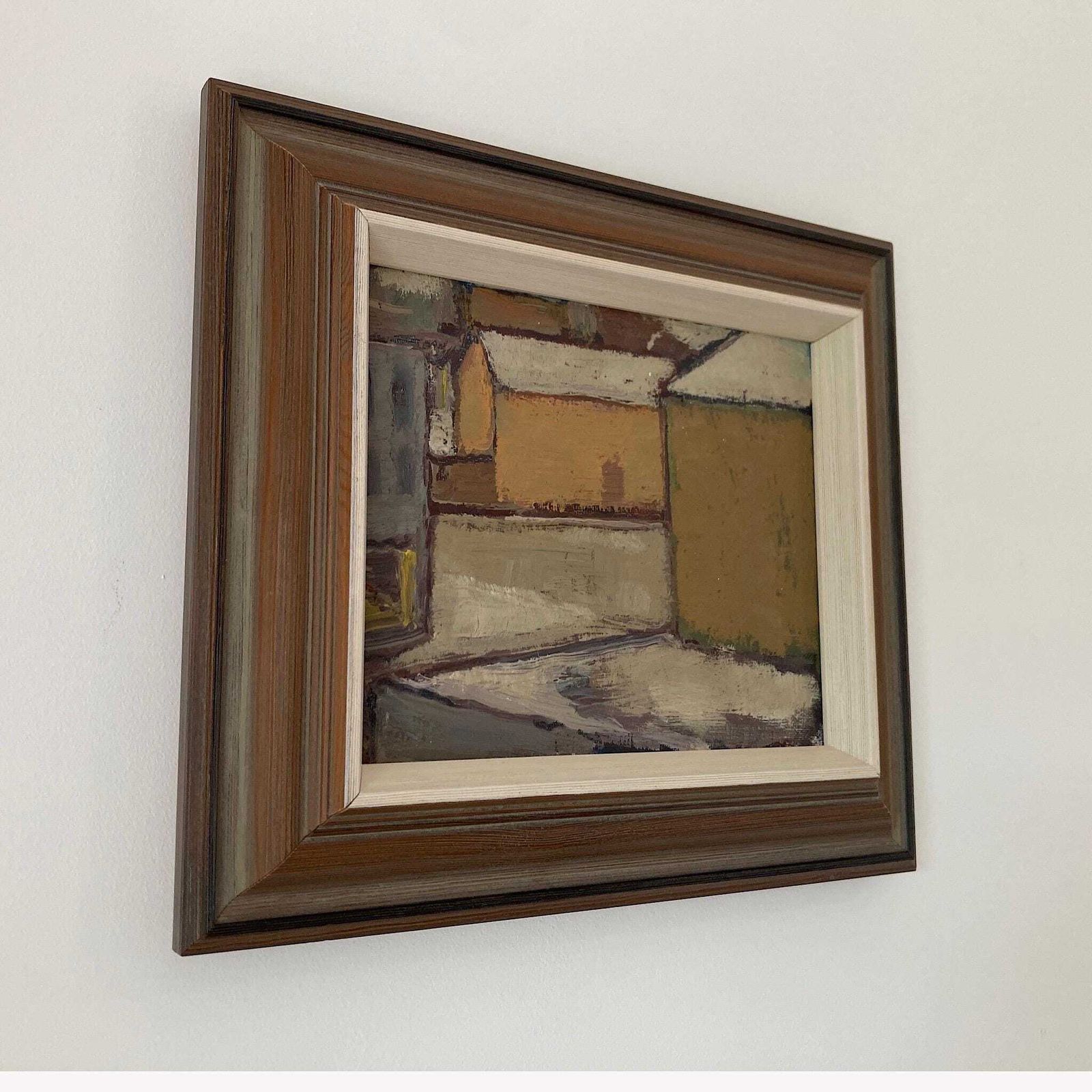 Mid Century Modern Street View   Vintage Mid Century Modern Scandinavian Original Oil Painting photo vintage