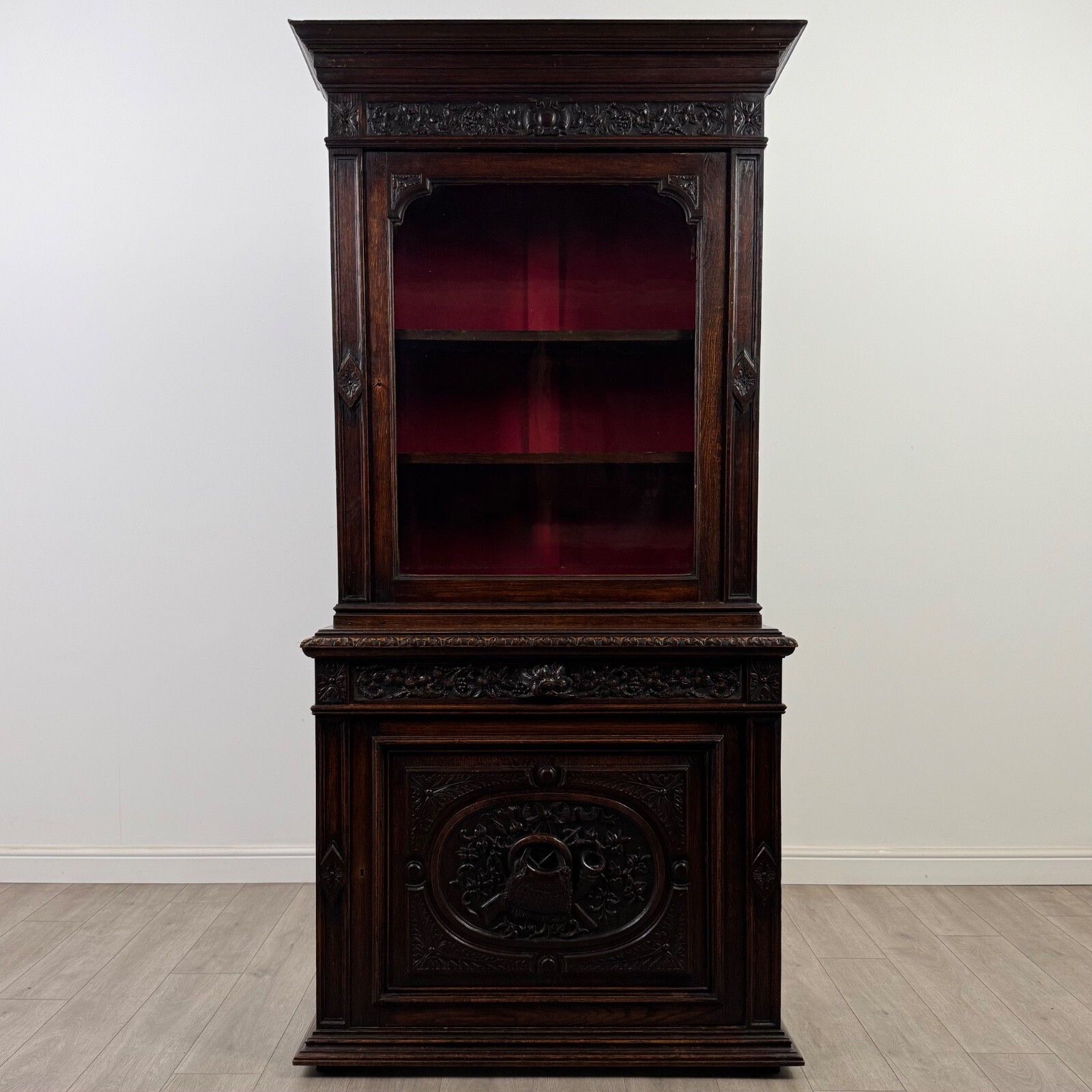 Antique 19th Century Carved Oak Victorian Bookcase ( Af 5377 )